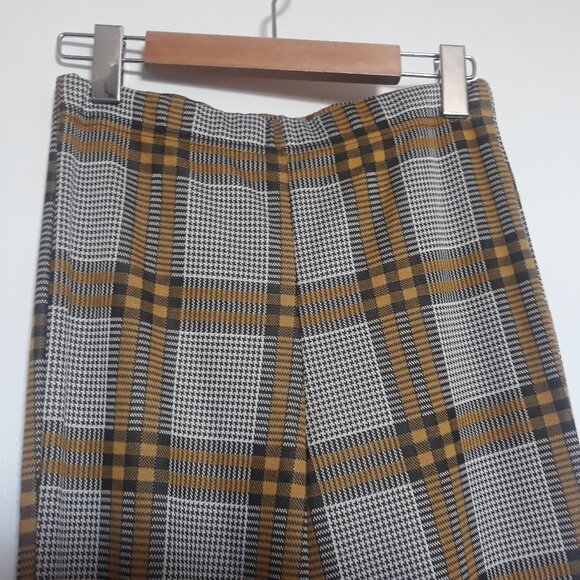 Topshop Womens' Plaid Pants, Flare Leg, Elastic Waist; Yellow/Black/White Sz 6 - Picture 4 of 10